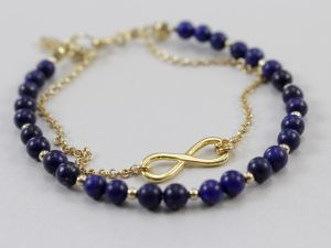 lapis lazuli, srebro złocone, bransoletka, łańcuszek, infinity, biżuteria autorska, chileart
